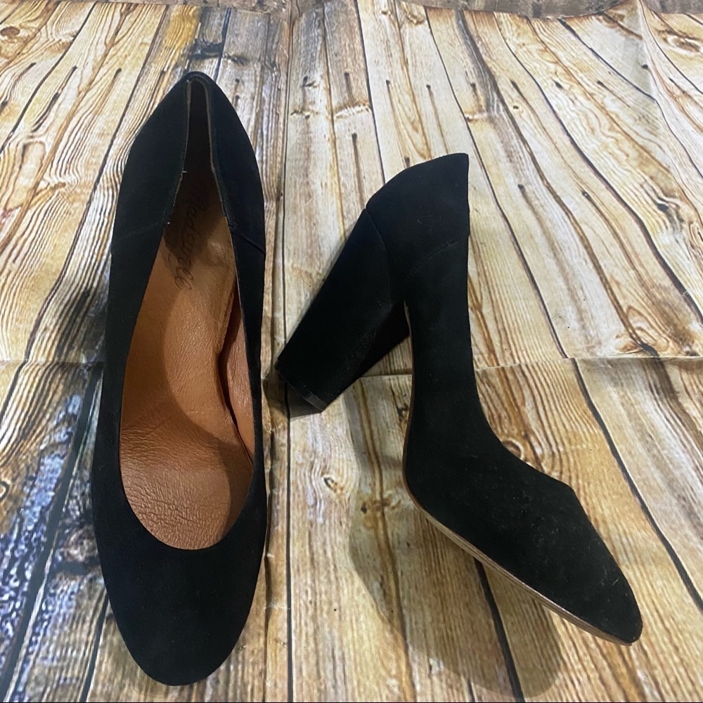 Madewell Black Suede Leather Slip On Chunk Heels Size 9.5
